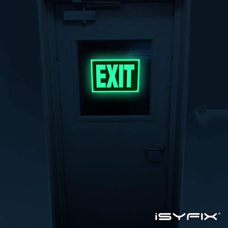 iSYFIX Exit Glow in the Dark Sign Stickers Red â€“ 2 Pack 10x7 Inch â€“ Photoluminescent Vinyl, Laminated for UV, Weather & Fade Resistance, Indoor & Outdoor for Business, School, Office, Warehouse - Image 5